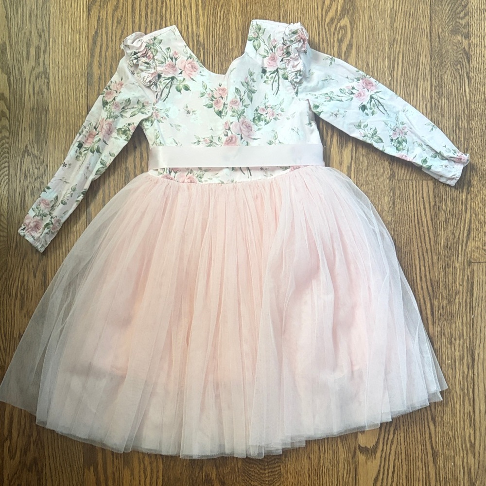 Floral Pink Tulle Girls' Formal Dress